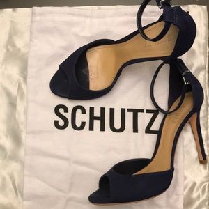 Navy suede Schutz peep toe heels!